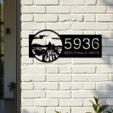 Custom Metal Dawn scene Metal Address Sign, House number, Outdoor Number Signage, Yard Sign Address Plate
