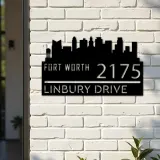 Custom Metal Fort Worth city skyline Metal Address Sign Hanging Address Plaque house number Yard Outdoor Sign