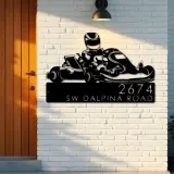 Custom Metal Go kart driver racing Metal Address Sign, House number, Outdoor Number Signage, Yard Sign Address Plate