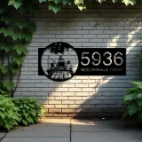Custom Metal Dad son and daughter go fishing Metal Address Sign Custom House number Hanging Address Plaque Yard Sign Outdoor