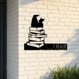Custom Metal Girl Reading Book Book Lover Metal Address Sign, House number, Outdoor Number Signage, Yard Sign Address Plate
