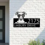 Custom Metal Whippet dog US flag glasses Metal Address Sign House number Hanging Address Plaque Yard Sign Outdoor decor