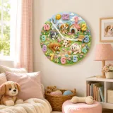Niedliche Welpen im Park Wanduhr für Kinderzimmer | Pastell Hundethema Dekoration, Geschenk zur Babyparty oder Geburtstag für Kinder (34,5 cm)