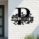 Custom Metal Floral Monogram Split Letter P Metal Address Sign House number Hanging Address Plaque Yard Sign Outdoor decor