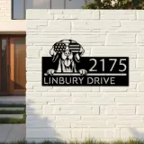 Custom Metal Vizsla dog US flag glasses Metal Address Sign House number Hanging Address Plaque Yard Sign Outdoor decor