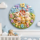 Whimsical Farm Animals Kids Room Wall Clock