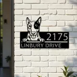 Custom Metal English Bullterrier dog Puppy Metal Address Sign House number Hanging Address Plaque Yard Sign Outdoor decor