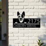 Custom Metal Australian Cattle dog Puppy Metal Address Sign House number Hanging Address Plaque Yard Sign Outdoor decor