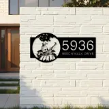 Custom Metal Mom and daughter go fishing Metal Address Sign Custom House number Hanging Address Plaque Yard Sign Outdoor