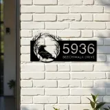 Custom Metal Raven Crow Halloween Wreath Metal Address Sign, House number, Outdoor Number Signage, Yard Sign Address Plate