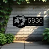 Custom Metal Greeting Cowboy on Horse on Sunrise Metal Address Sign, House number, Outdoor Number Signage, Yard Sign Address Plate