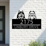Custom Metal Husky and samoyed dog Puppy Metal Address Sign House number Hanging Address Plaque Yard Sign Outdoor decor