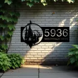 Custom Metal Haunted Castle Flying Witch Halloween Metal Address Sign House number Hanging Address Plaque Yard Sign Outdoor