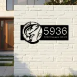 Custom Metal Fish Fishing rod Metal Address Sign Custom House number Hanging Address Plaque Yard Sign Outdoor