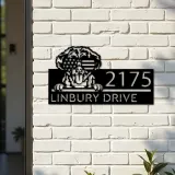 Custom Metal Portuguese Water Dog US flag glasses Metal Address Sign House number Hanging Address Plaque Yard Outdoor decor