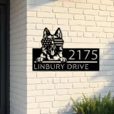 Custom Metal German Shepherd dog US flag glasses Metal Address Sign House number Hanging Address Plaque Yard Sign Outdoor decor