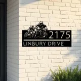 Custom Metal Father and son biker Metal Address Sign, House number, Outdoor Number Signage, Yard Sign Address Plate