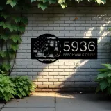 Custom Metal Farm excavator bulldozer US flag Metal Address Sign Custom House number Hanging Address Plaque Yard Sign Outdoor