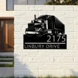 Custom Metal Semi truck driver trucker Metal Address Sign, House number, Outdoor Number Signage, Yard Sign Address Plate