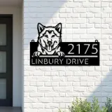 Custom Metal Husky dog Cute puppy Metal Address Sign House number Hanging Address Plaque Yard Sign Outdoor decor