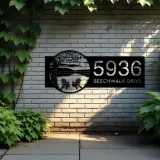 Custom Metal Tree Dock on Lake Scene Sunset Metal Address Sign Custom House number Hanging Address Plaque Yard Sign Outdoor