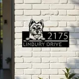 Custom Metal Australian terrier dog Puppy Metal Address Sign House number Hanging Address Plaque Yard Sign Outdoor decor