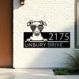 Custom Metal Whippet dog US flag glasses Metal Address Sign House number Hanging Address Plaque Yard Sign Outdoor decor