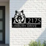 Custom Metal Keeshond dog Cute puppy Metal Address Sign House number Hanging Address Plaque Yard Sign Outdoor decor