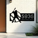 Custom Metal Baseball player Sport Metal Address Sign, House number, Outdoor Number Signage, Yard Sign Address Plate002