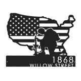Custom Metal Soldier American Flag Patriotic Army Metal Address Sign, House number, Outdoor Number Signage, Yard Sign Address Plate