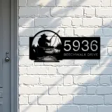 Custom Metal Fisherman in boat fishing Metal Address Sign, House number, Outdoor Number Signage, Yard Sign Address Plate