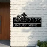 Custom Metal Father and son biker Metal Address Sign, House number, Outdoor Number Signage, Yard Sign Address Plate