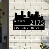 Custom Metal Wichita city skyline Metal Address Sign Hanging Address Plaque house number Yard Outdoor Sign