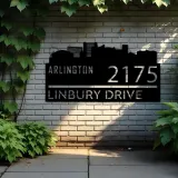 Custom Metal Arlington city skyline Metal Address Sign Hanging Address Plaque house number Yard Outdoor Sign