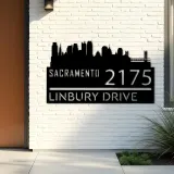 Custom Metal Sacramento city skyline Metal Address Sign Hanging Address Plaque house number Yard Outdoor Sign