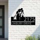 Custom Metal Kissing bride and groom Metal Address Sign, House number, Outdoor Number Signage, Yard Sign Address Plate