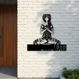 Custom Metal Yoga Girl in hippie style Metal Address Sign, House number, Outdoor Number Signage, Yard Sign Address Plate