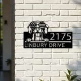 Custom Metal Weimaraner dog US flag glasses Metal Address Sign House number Hanging Address Plaque Yard Sign Outdoor decor
