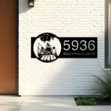 Custom Metal Father and 2 sons go fishing Metal Address Sign Custom House number Hanging Address Plaque Yard Sign Outdoor
