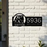 Custom Metal Bear forest scene wild life animal welcome Metal Address Sign, House number, Outdoor Number Signage, Yard Sign Address Plate