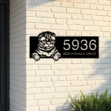 Custom Metal Scottish fold Cute peeking cat Metal Address Sign, House number, Outdoor Number Signage, Yard Sign Address Plate