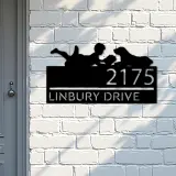 Custom Metal Boy reading book with dog Metal Address Sign, House number, Outdoor Number Signage, Yard Sign Address Plate