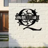 Custom Metal Floral Monogram Split Letter Q Metal Address Sign House number Hanging Address Plaque Yard Sign Outdoor decor