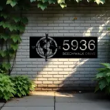 Custom Metal Compass globe world map Metal Address Sign, House number, Outdoor Number Signage, Yard Sign Address Plate
