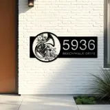 Custom Metal Floral trumpet musician Metal Address Sign, House number, Outdoor Number Signage, Yard Sign Address Plate