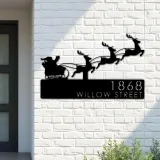 Custom Metal Santa claus Christmas Reindeer sleigh Metal Address Sign, House number, Outdoor Number Signage, Yard Sign Address Plate
