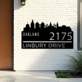 Custom Metal Oakland city skyline Metal Address Sign Hanging Address Plaque house number Yard Outdoor Sign