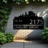 Custom Metal Tulsa city skyline Metal Address Sign Hanging Address Plaque house number Yard Outdoor Sign