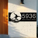 Custom Metal Surfer surfing Metal Address Sign, House number, Outdoor Number Signage, Yard Sign Address Plate