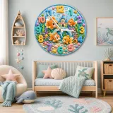 Niedliche Goldfisch-Ozean Wanduhr für Kinderzimmer | Unterwasser-Seeleben Kinderzimmer Dekor, Babyparty Geschenk für Jungen oder Mädchen (34,5 cm)